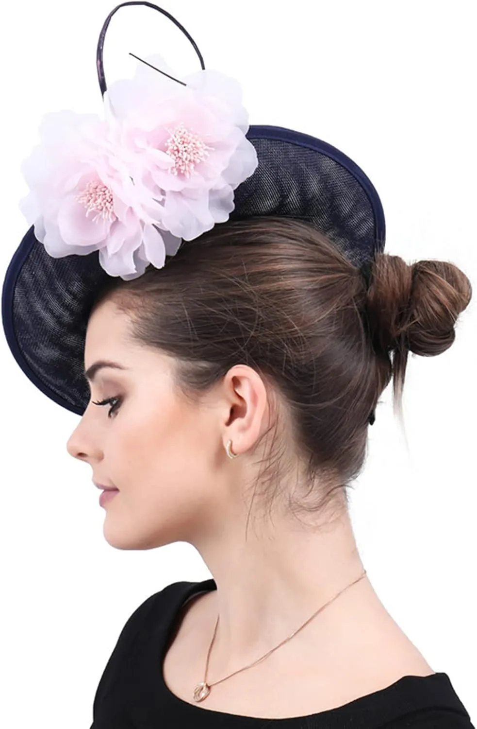 Fascinator Hats for Women Mesh Bow Rhinestone Feather Wedding Tea Party Derby Hat Clip Headband