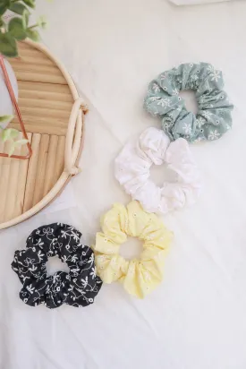 Flower Eyelet Embroidery Pattern Scrunch Hair Tie
