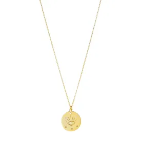 gold plated evil eye medallion necklace