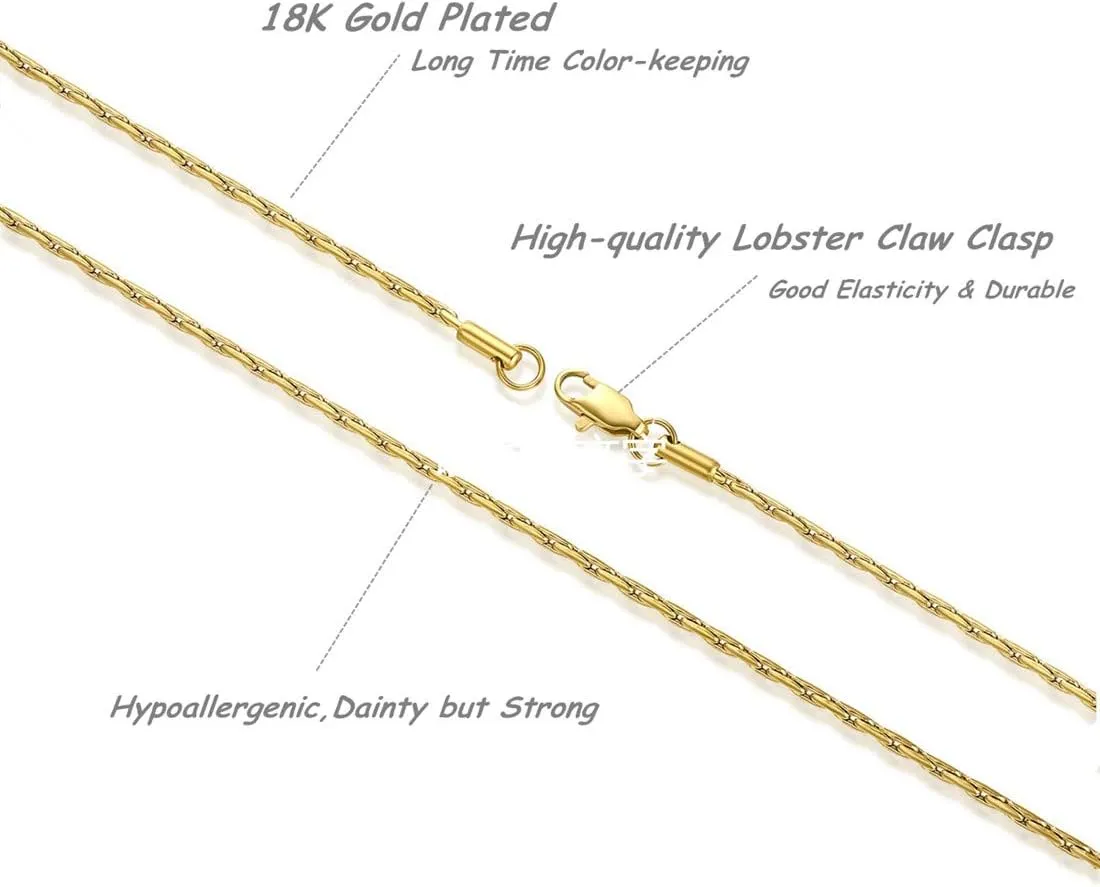 Gold Plated Thin Chain for Women, 14K Real Gold Plated 1.8mm Surgical Stainless Steel Chain Neclace for Men and Women