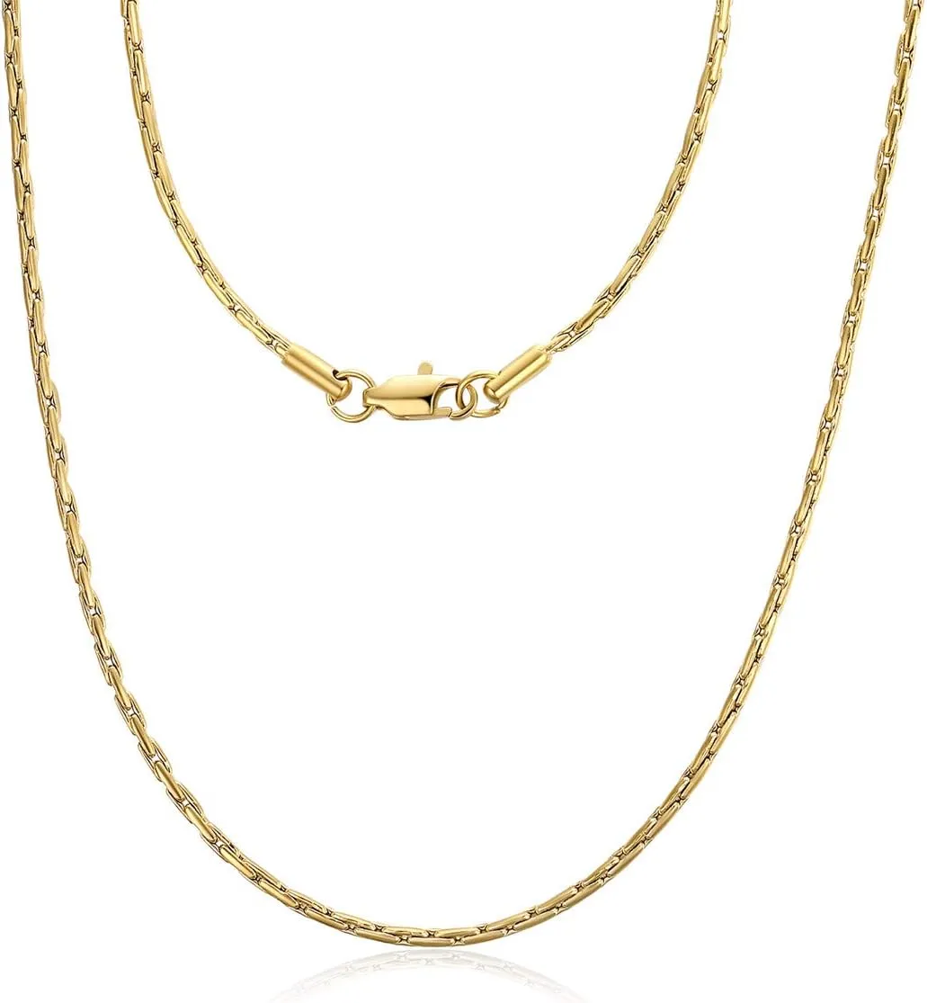 Gold Plated Thin Chain for Women, 14K Real Gold Plated 1.8mm Surgical Stainless Steel Chain Neclace for Men and Women