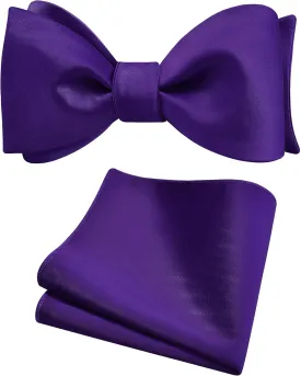 GUSLESON Mens Solid Color Bowties Self Tie Bow Tie Handkerchief for Men Satin Bowtie Pocket Square Set