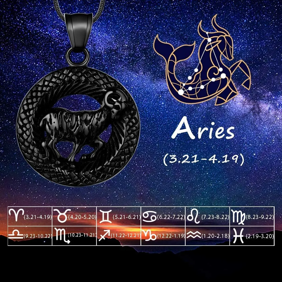 Hipunk 12 Constellation Necklace Zodiac Star Sign Horoscope Pendant 316L Stainless Steel Astrology Birthday Gifts Mens/Women Jewelry