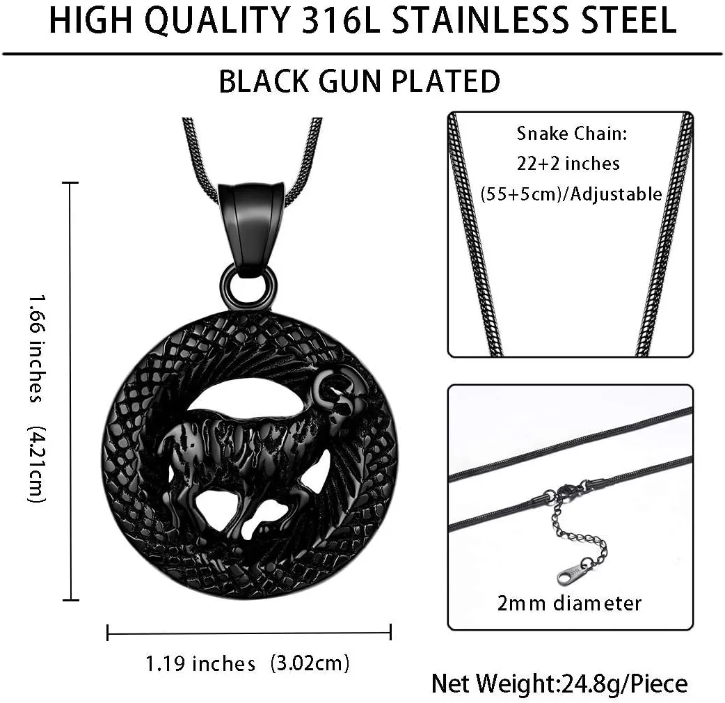 Hipunk 12 Constellation Necklace Zodiac Star Sign Horoscope Pendant 316L Stainless Steel Astrology Birthday Gifts Mens/Women Jewelry