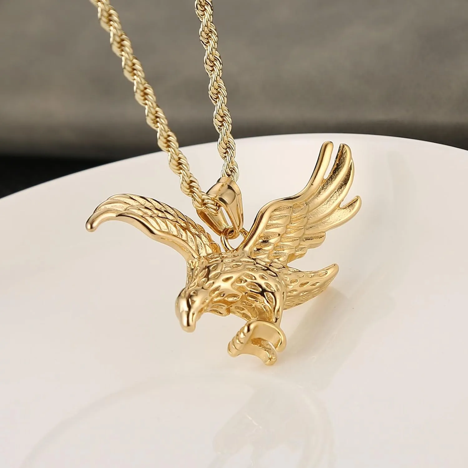 HZMAN Eagle Necklace for Men 14K Gold Plated American Bald Eagle Pendant Necklace Hawk Animal Necklace Jewelry