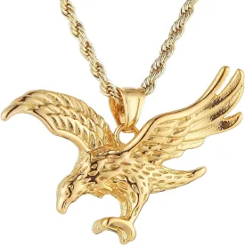 HZMAN Eagle Necklace for Men 14K Gold Plated American Bald Eagle Pendant Necklace Hawk Animal Necklace Jewelry
