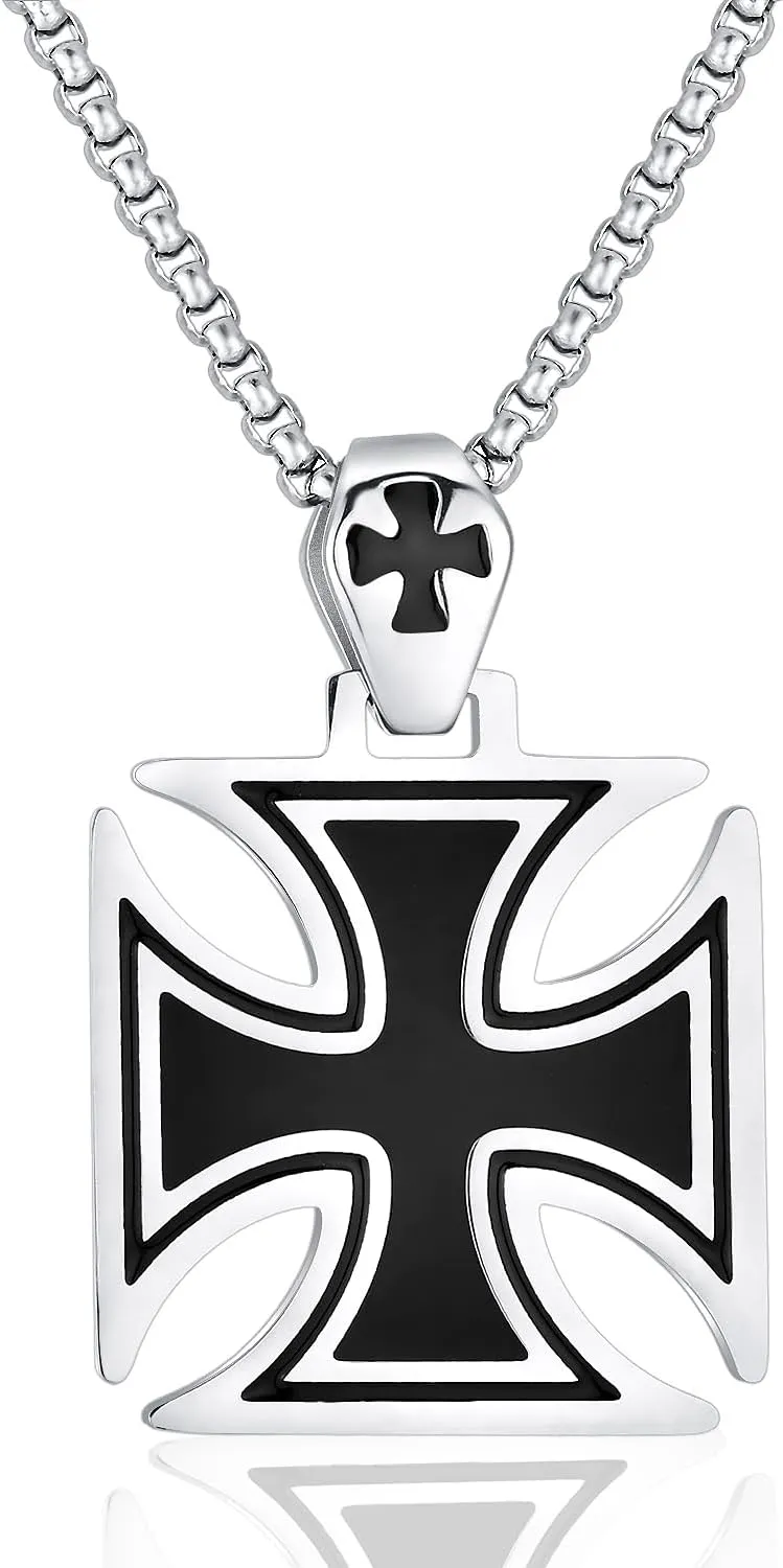 jonline24h Stainless Steel Templar Knight Cross Pendant Biker Mens Womens Necklace 24Inch Chain Silver