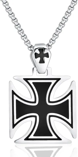 jonline24h Stainless Steel Templar Knight Cross Pendant Biker Mens Womens Necklace 24Inch Chain Silver