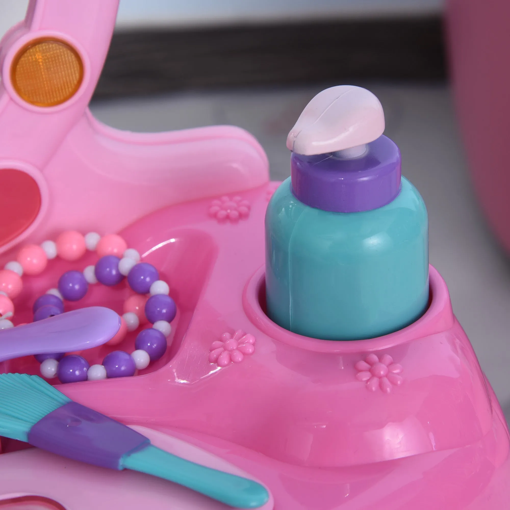 Kids Pretend Play Plastic Vanity Table Set Pink/White