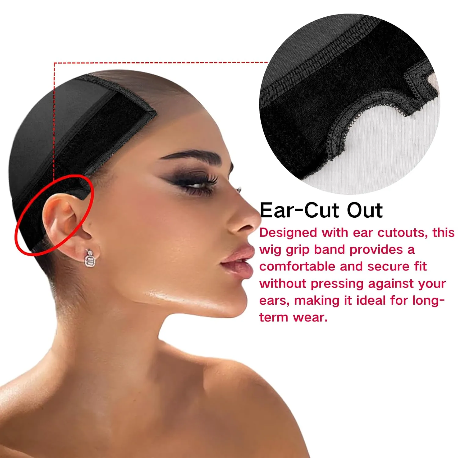 Lace Wig Grip Cap Women: 4x5 Transparent Swiss Lace Front - Non-slip Wig Gripper for Keeping Wigs In Place - Adjustable Elastic Headband with Velcro Black Net