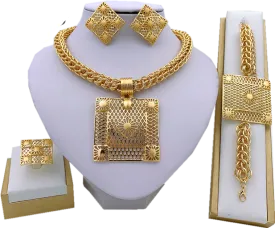 Luxury Square 18K Gold Wedding Jewelry Set