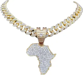 Map of Africa Chain Iced Out Pendant, Iced Out Pendants for Men and Women, Iced Out Chain Map of Africa, Africa Bling Chain Pendant Necklace Chain width 13mm Cuban Chain