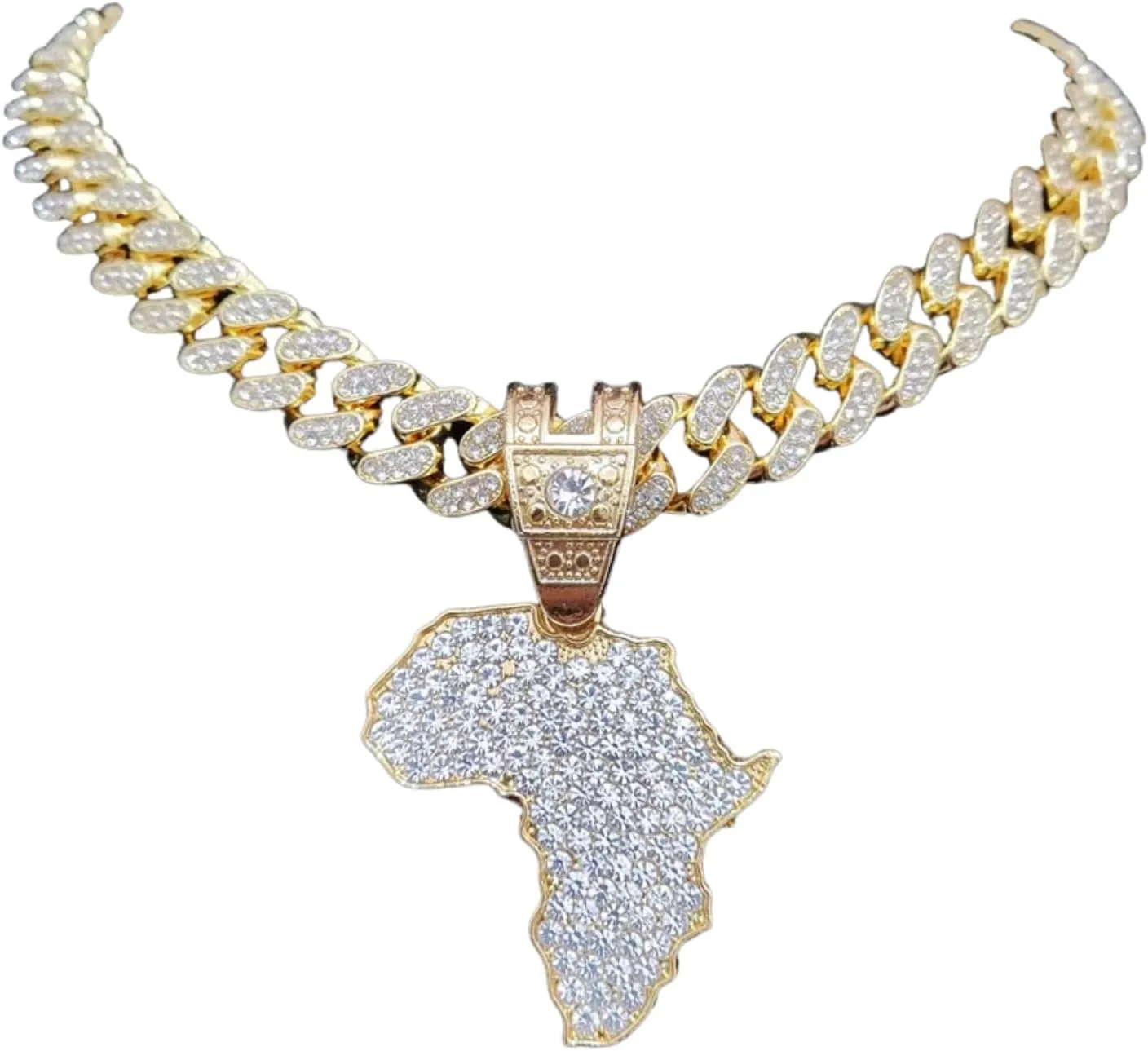 Map of Africa Chain Iced Out Pendant, Iced Out Pendants for Men and Women, Iced Out Chain Map of Africa, Africa Bling Chain Pendant Necklace Chain width 13mm Cuban Chain