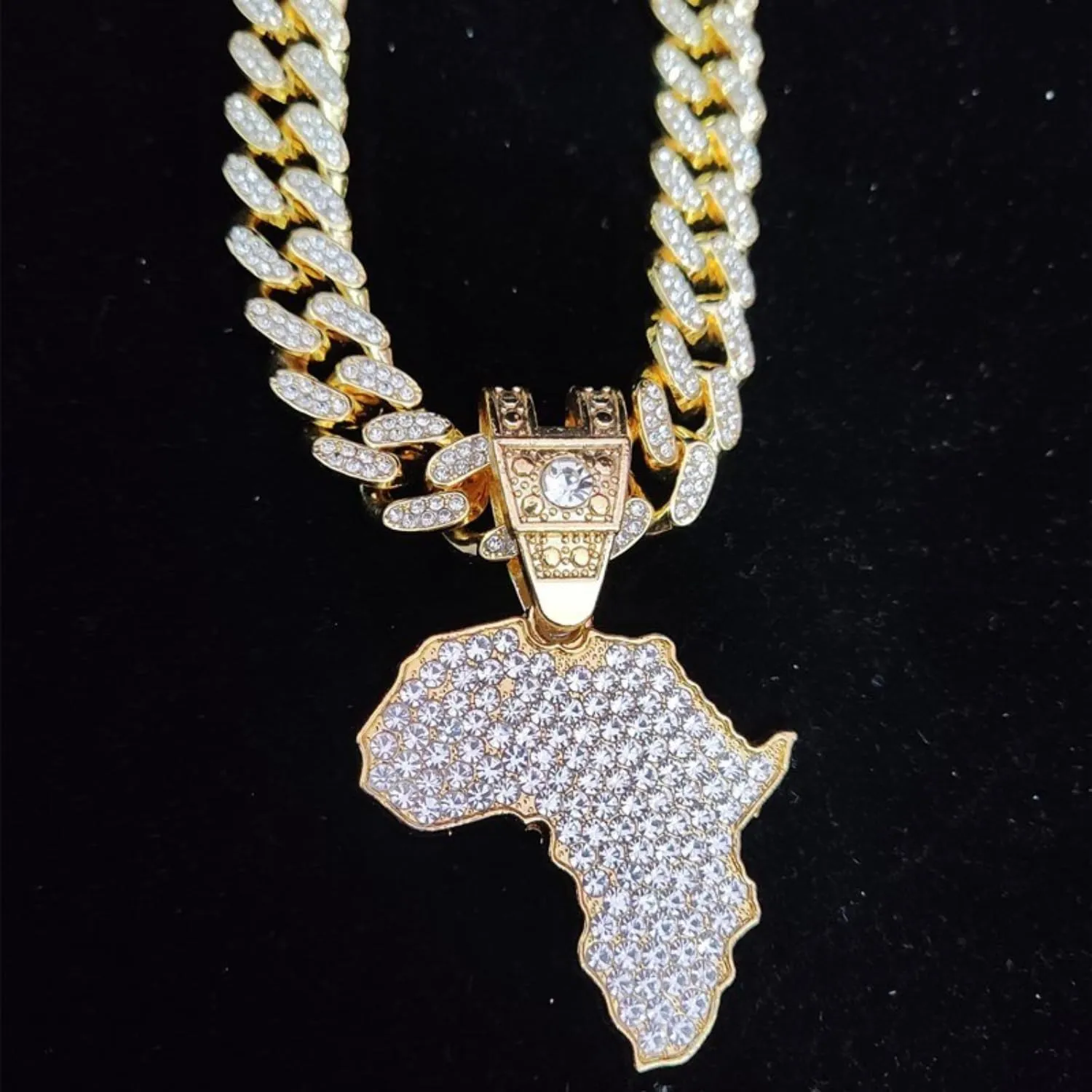 Map of Africa Chain Iced Out Pendant, Iced Out Pendants for Men and Women, Iced Out Chain Map of Africa, Africa Bling Chain Pendant Necklace Chain width 13mm Cuban Chain