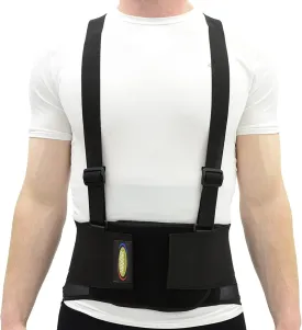 MAXAR Industrial Back Brace for Work, Adjustable Double Pull & Removable Suspenders/Straps, Ideal for Lumbosacral Back Pain Relief & Heavy Lifting, 8" Wide, Unisex (Black, Large)