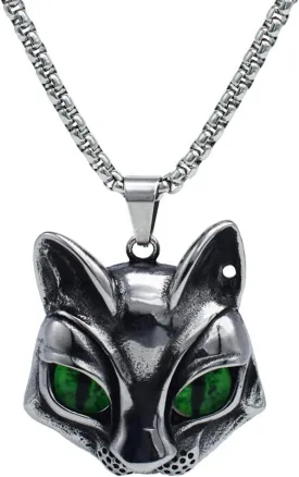 Men's 316L Stainless Steel Vintage Gothic Cat Head Eye Pendant Necklace Evil Eye Green/Blue/Yellow