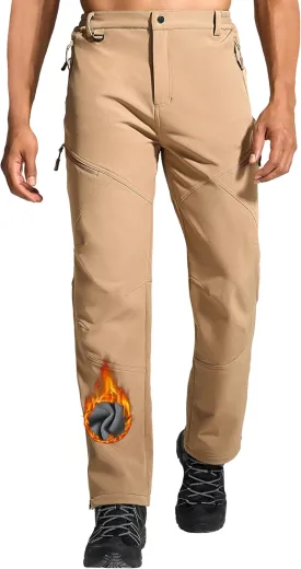 Mens Snow Ski Hiking Pants Winter Fleece Lined Outdoor Waterproof Insulated Zipper Bottom Leg