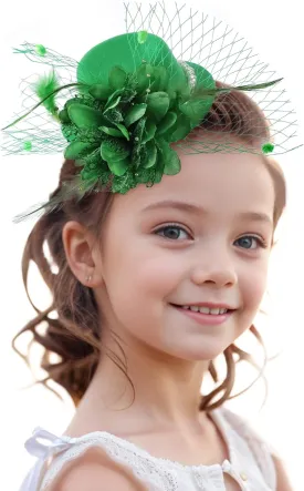 Mini Green Fascinators Hat - Elegant 2025 Kentucky Hats with Clip 1920s 50s Victoria Pillbox Tea Party Derby Cap with Flower and Veil for Women Ladies Girls Cocktail Costume Accessories