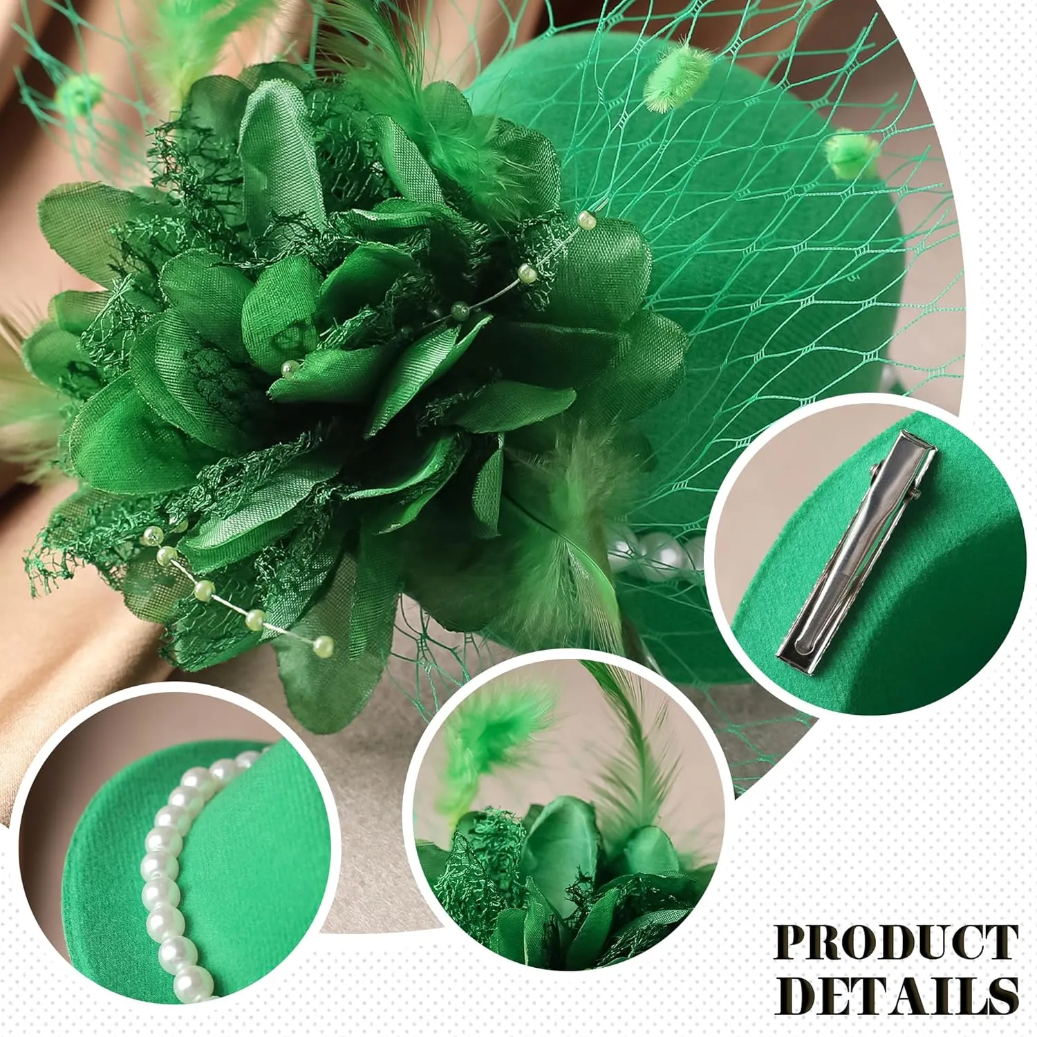 Mini Green Fascinators Hat - Elegant 2025 Kentucky Hats with Clip 1920s 50s Victoria Pillbox Tea Party Derby Cap with Flower and Veil for Women Ladies Girls Cocktail Costume Accessories