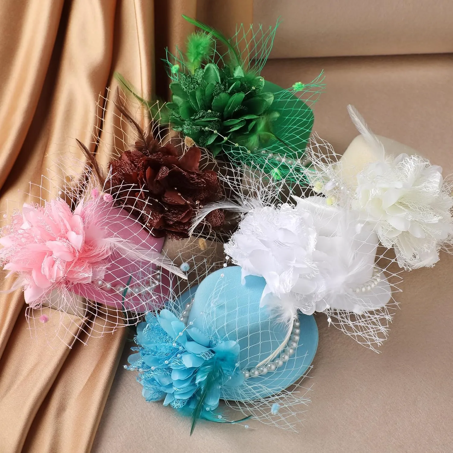 Mini Green Fascinators Hat - Elegant 2025 Kentucky Hats with Clip 1920s 50s Victoria Pillbox Tea Party Derby Cap with Flower and Veil for Women Ladies Girls Cocktail Costume Accessories