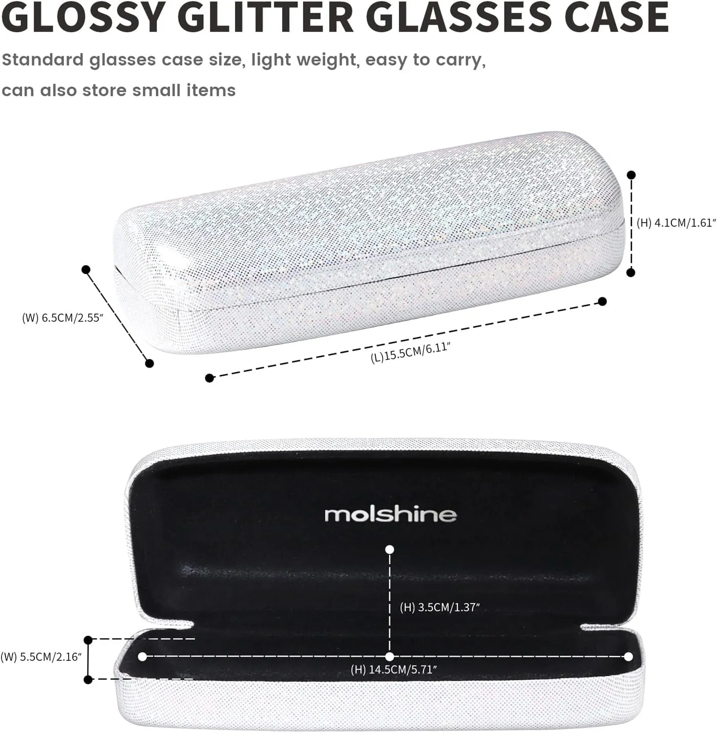 molshine Hard Shell Glitter Sunglasses Case, Classic Large Glasses Case for Women Men, Sunglass Eyeglasses
