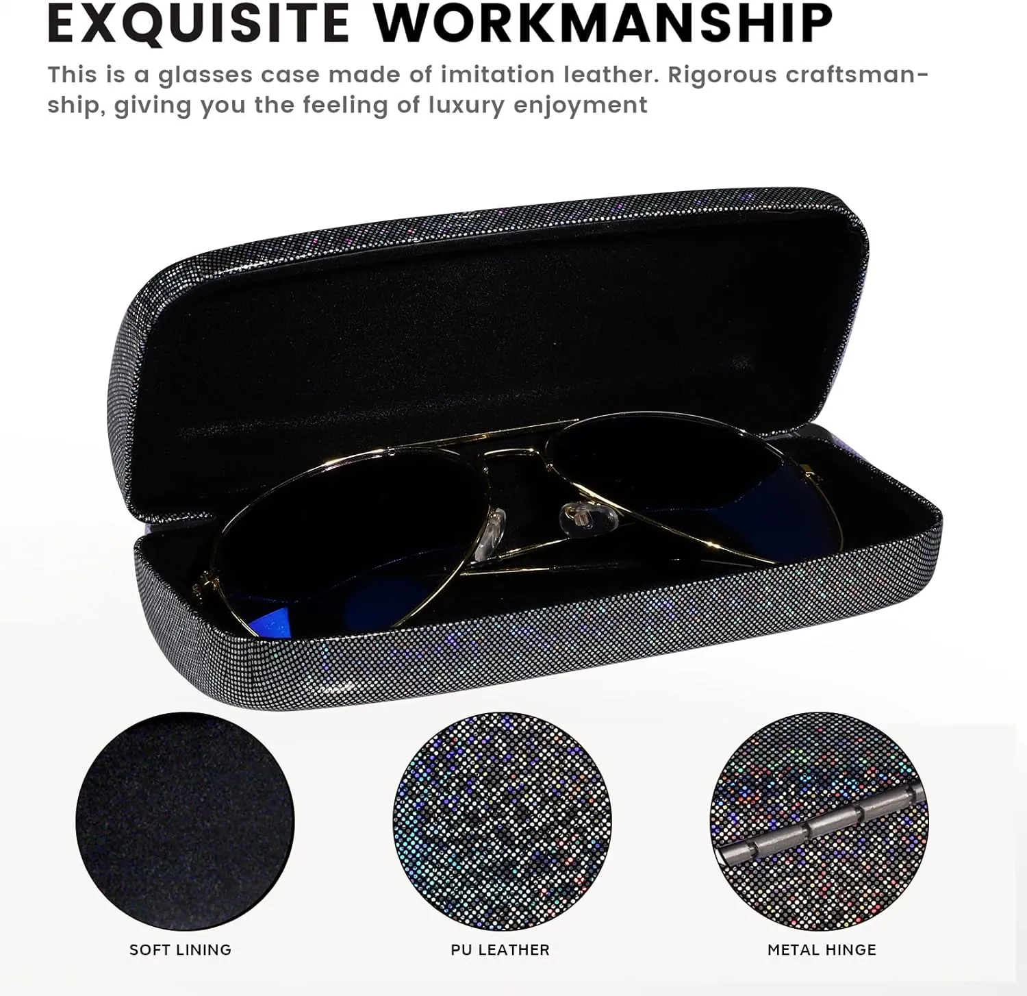 molshine Hard Shell Glitter Sunglasses Case, Classic Large Glasses Case for Women Men, Sunglass Eyeglasses