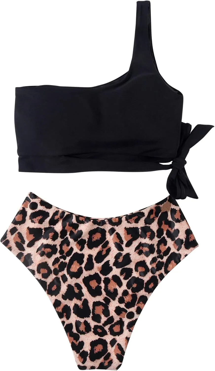 MOOSLOVER Women One Shoulder High Waisted Bikini Tie High Cut Two Piece Swimsuits