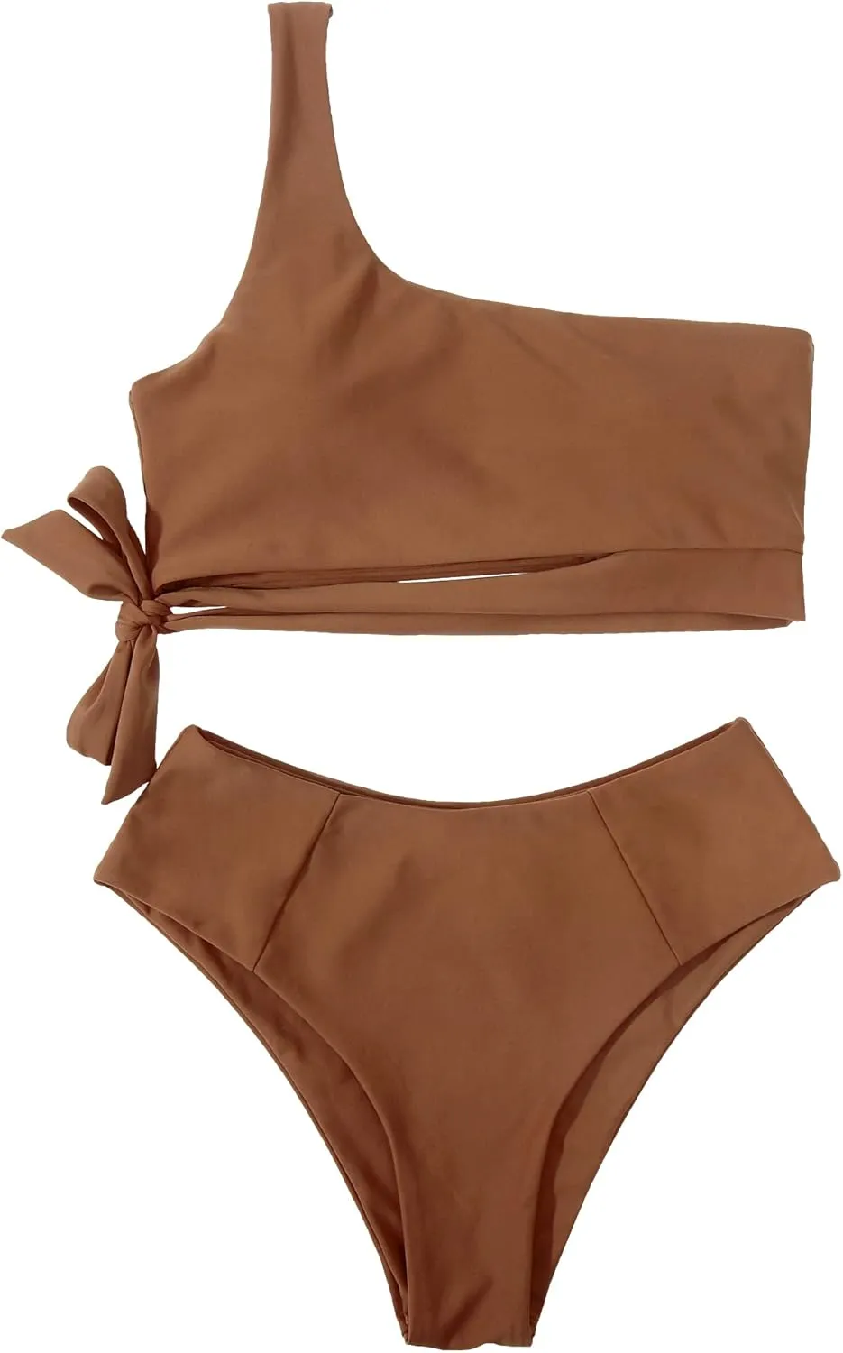 MOOSLOVER Women One Shoulder High Waisted Bikini Tie High Cut Two Piece Swimsuits