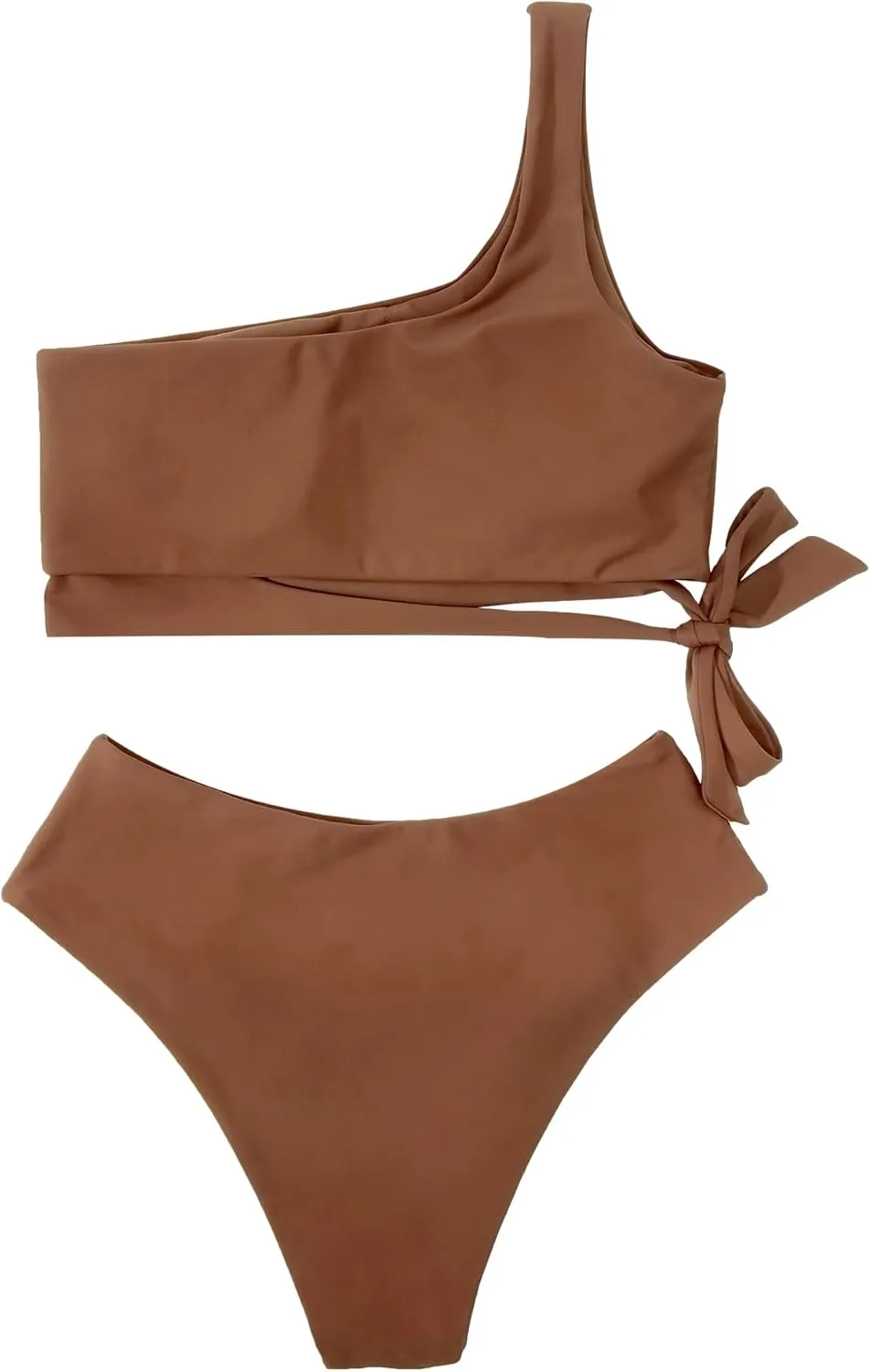 MOOSLOVER Women One Shoulder High Waisted Bikini Tie High Cut Two Piece Swimsuits