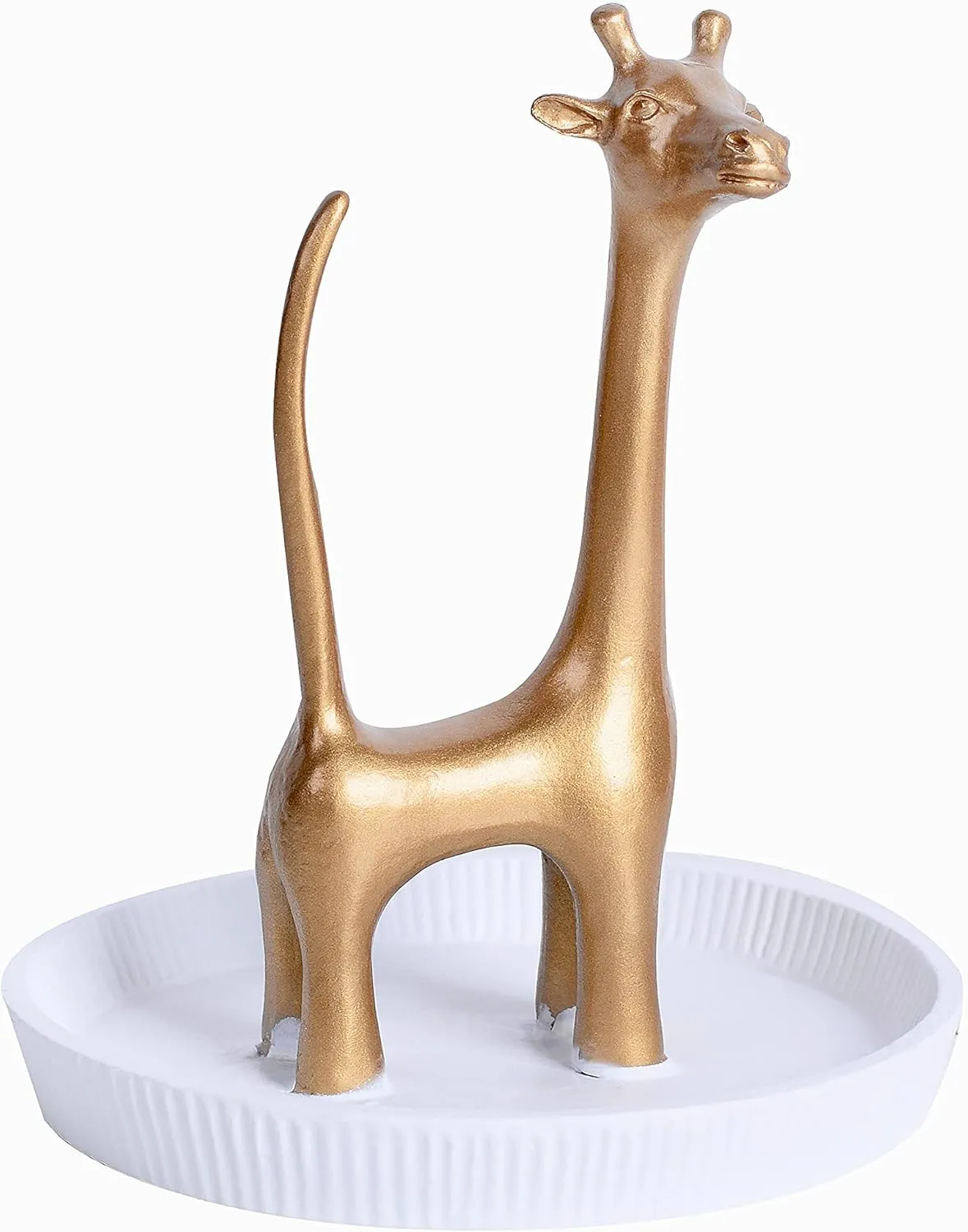 NIKKY HOME Giraffe Ring Holder Metal Earring Organizer Ring Dish Hanging Jewelry Stand Necklace Earring Display with Decorative White Dish Gold and White