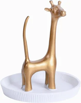 NIKKY HOME Giraffe Ring Holder Metal Earring Organizer Ring Dish Hanging Jewelry Stand Necklace Earring Display with Decorative White Dish Gold and White