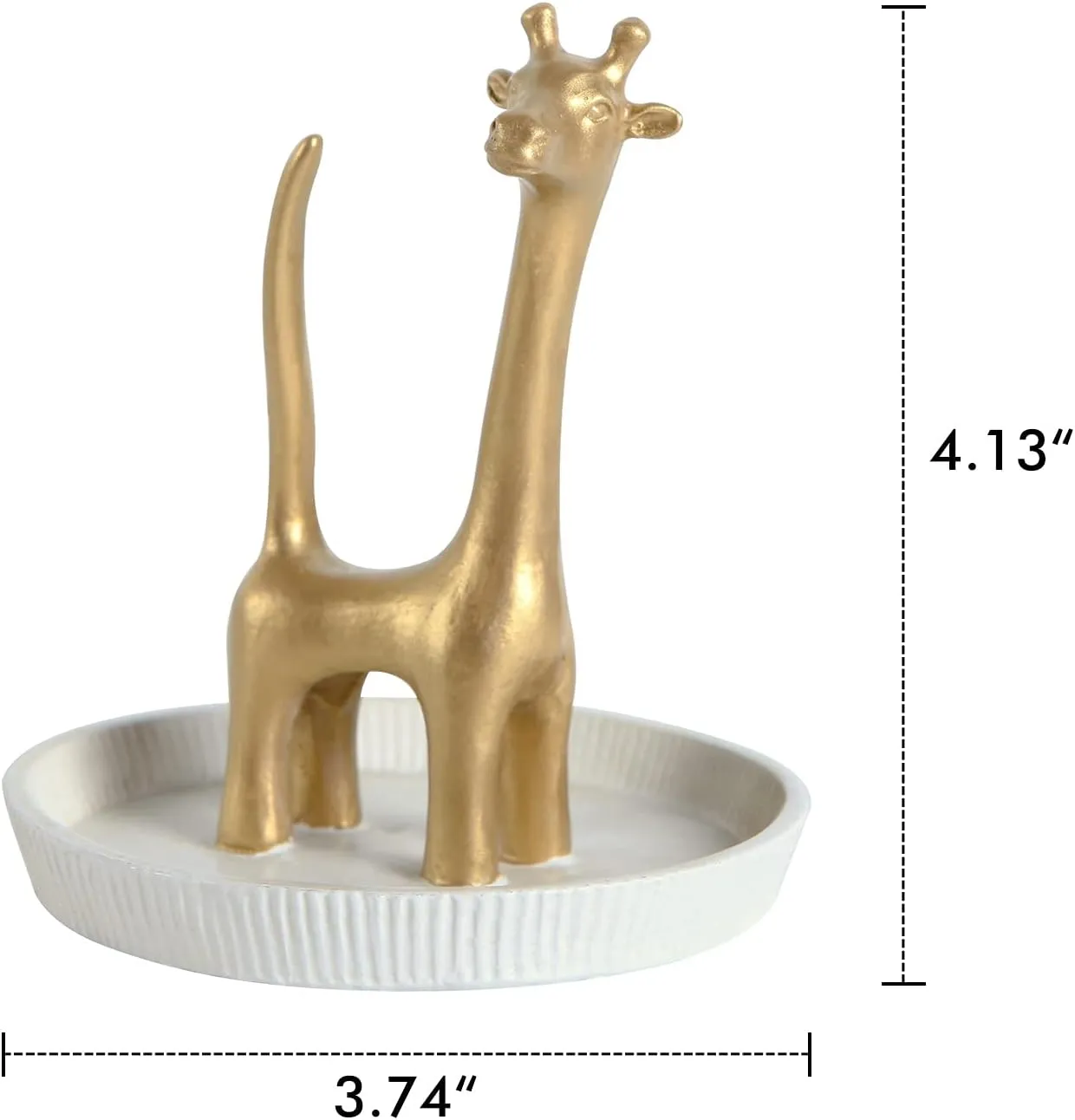 NIKKY HOME Giraffe Ring Holder Metal Earring Organizer Ring Dish Hanging Jewelry Stand Necklace Earring Display with Decorative White Dish Gold and White