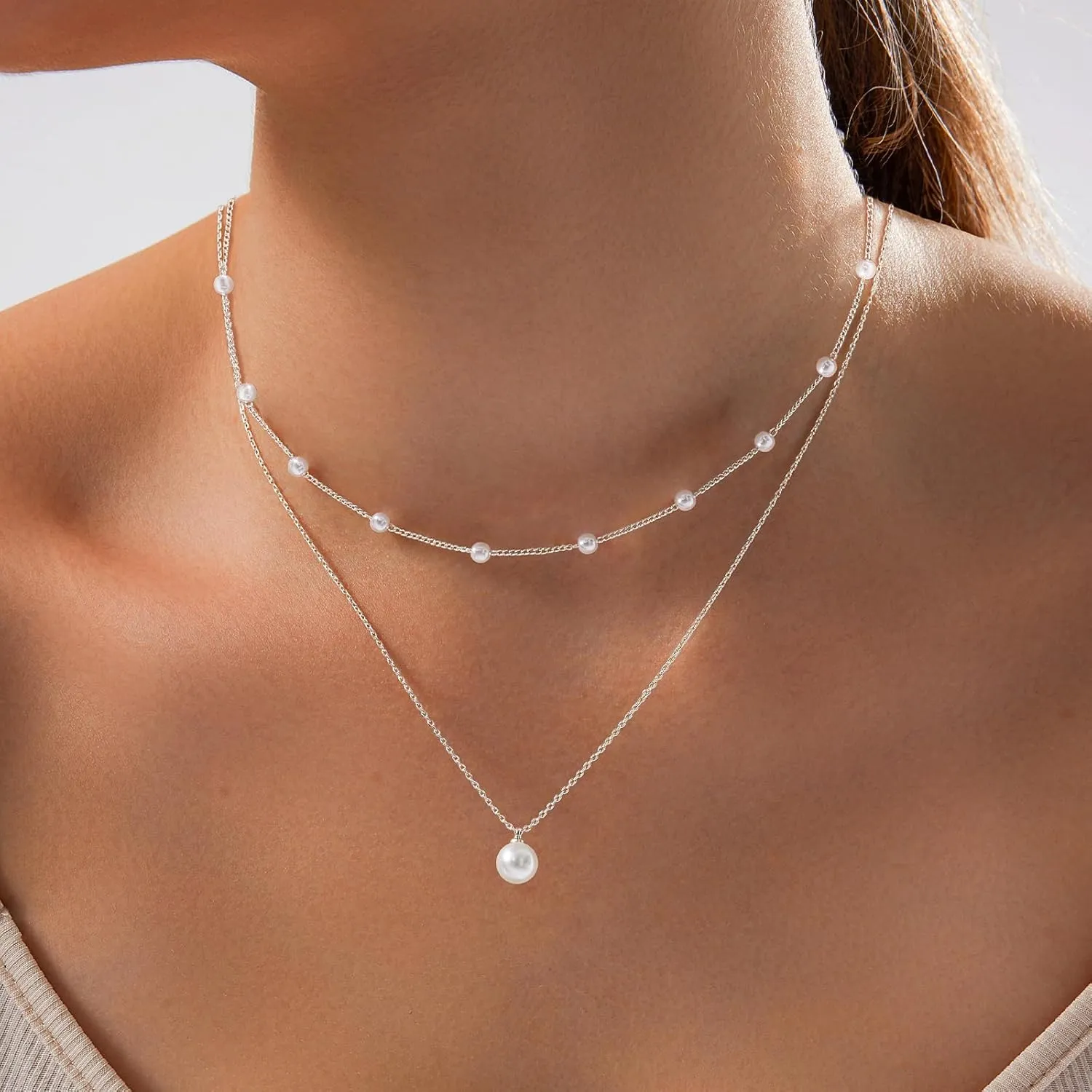 OGD Gold Pearl Necklaces Set for Women 14K Gold Plated Dainty Layered Pearl Cute Daisy Pearl Choker Gold Necklace Gifts for Women Gold Trendy Jewelry Gifts