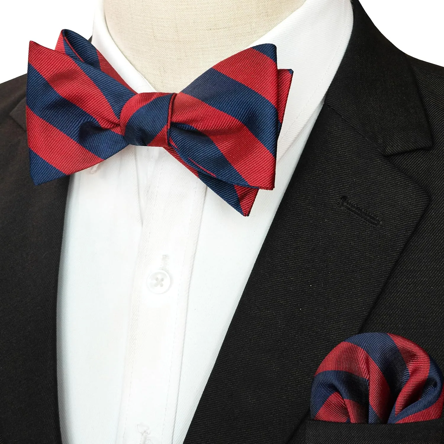 Original Mens Bowtie Self Bow Tie & Pocket Square Set