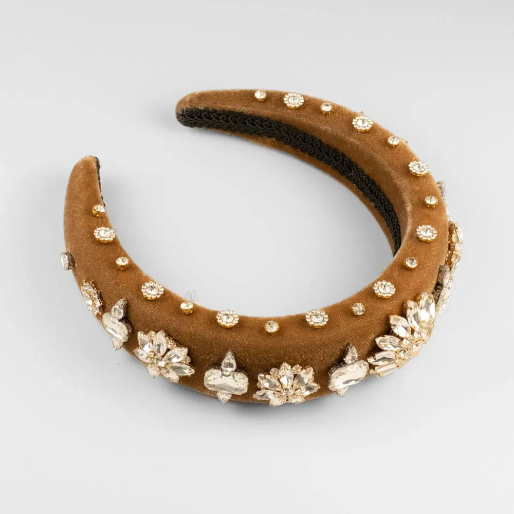 Padded Velvet Crystal Flower Headband