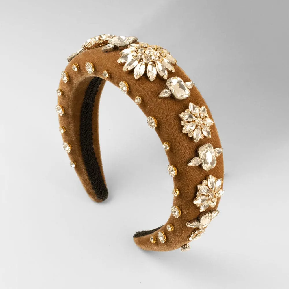 Padded Velvet Crystal Flower Headband
