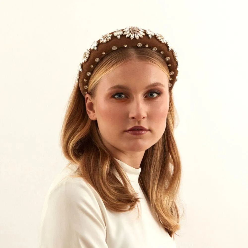 Padded Velvet Crystal Flower Headband