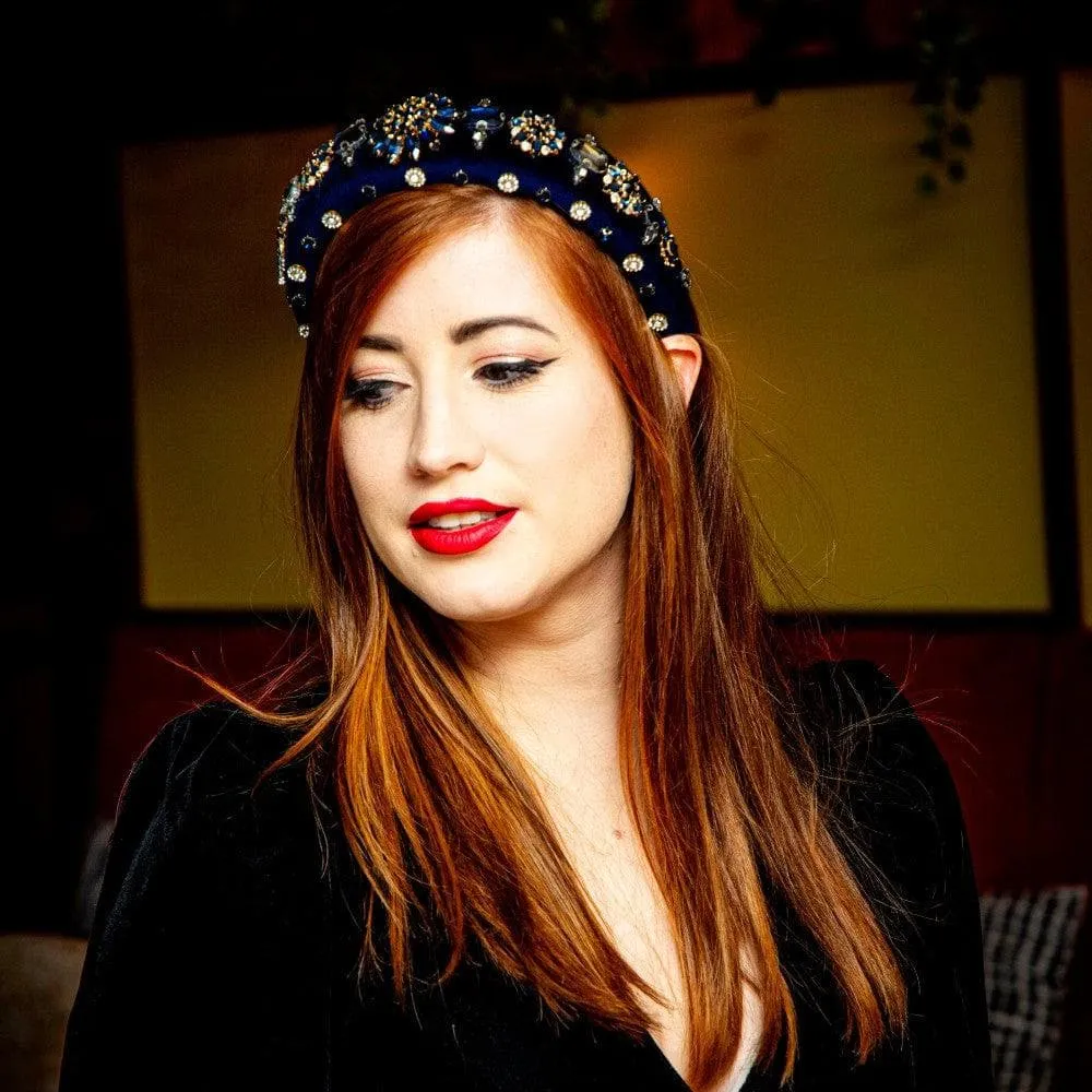 Padded Velvet Crystal Flower Headband