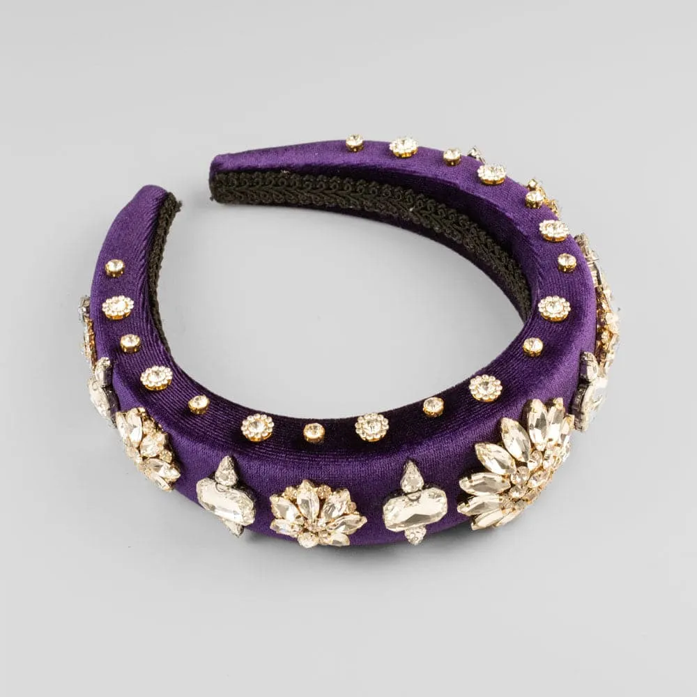 Padded Velvet Crystal Flower Headband