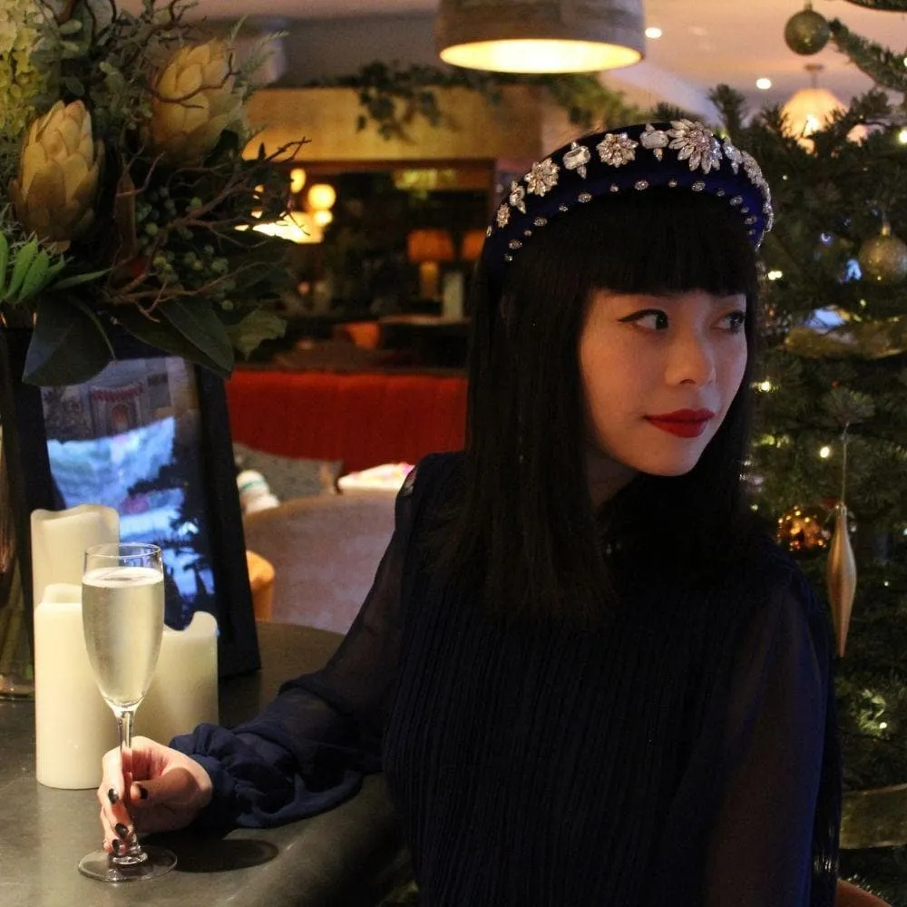 Padded Velvet Crystal Flower Headband