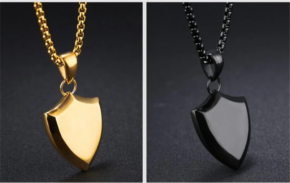 PAMTIER Men's Stainless Steel Dog Tag Triangle Shield Pendant Necklace Polished Silver/Rose/Gold/Black