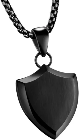 PAMTIER Men's Stainless Steel Dog Tag Triangle Shield Pendant Necklace Polished Silver/Rose/Gold/Black