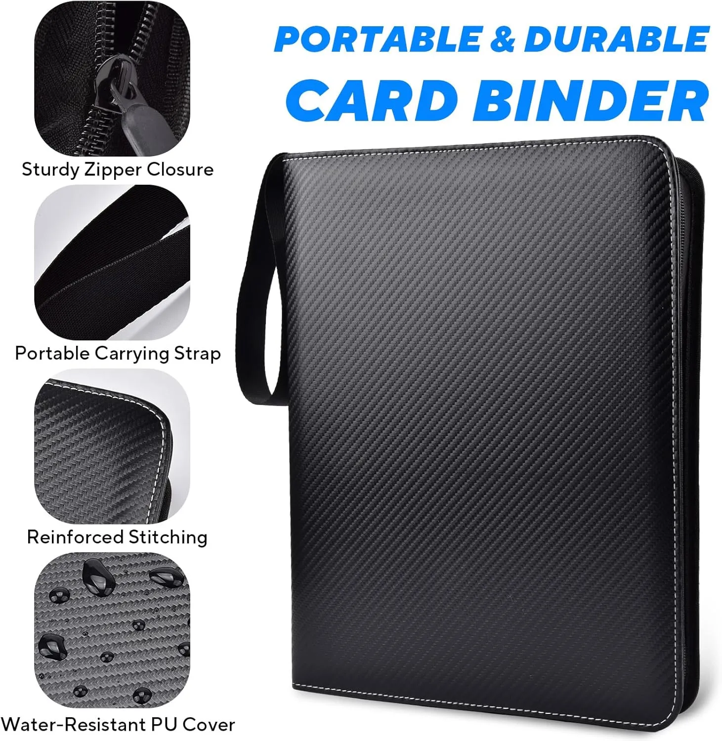 Portable 9-Pocket Trading Card Binder, Holds 990 Cards with 55 Removable Double-Sided Sleeves, Baseball Card Binder Card Storage Organizer Album for Boys, Girls, Sports & Game Cards