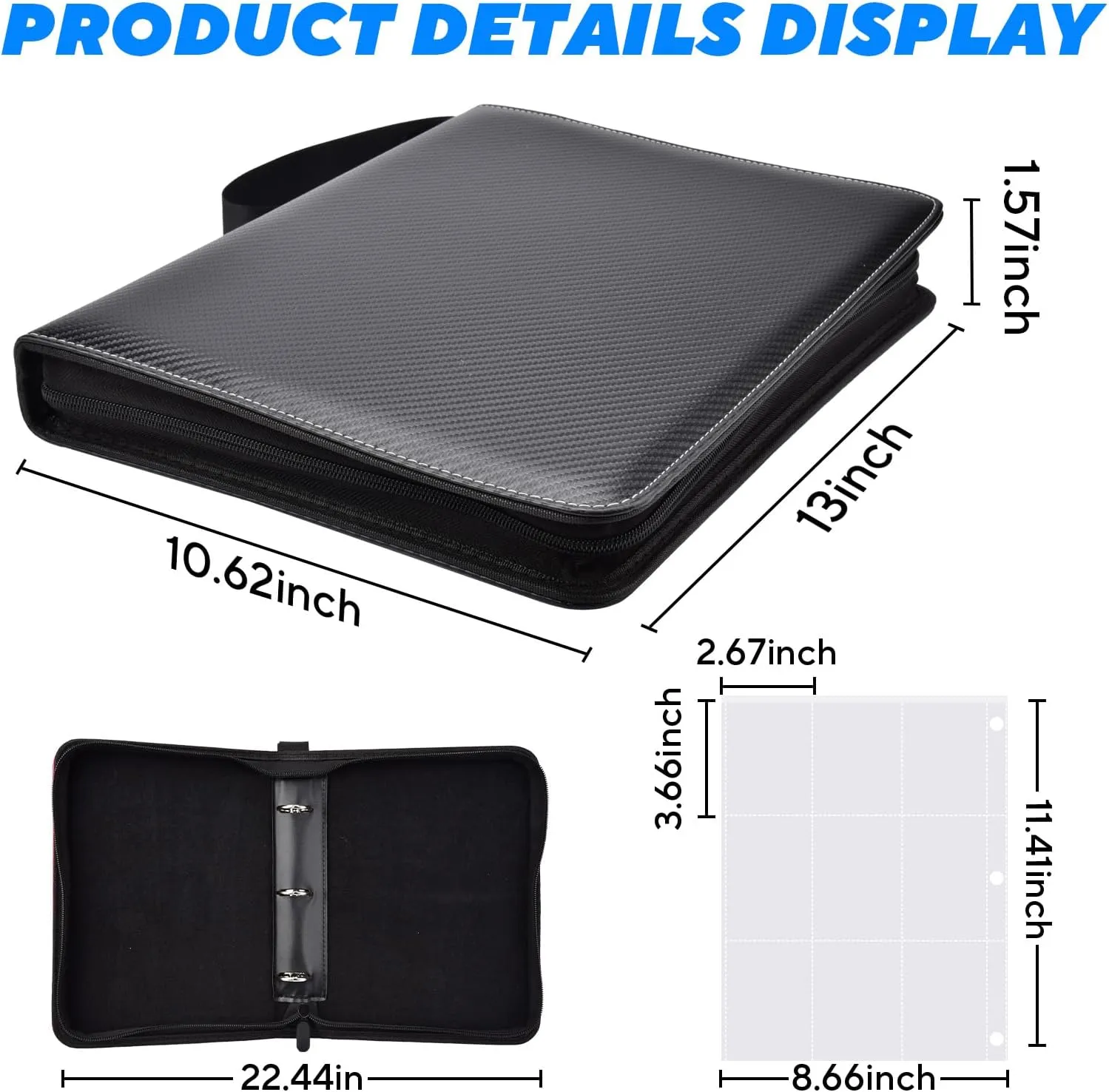 Portable 9-Pocket Trading Card Binder, Holds 990 Cards with 55 Removable Double-Sided Sleeves, Baseball Card Binder Card Storage Organizer Album for Boys, Girls, Sports & Game Cards