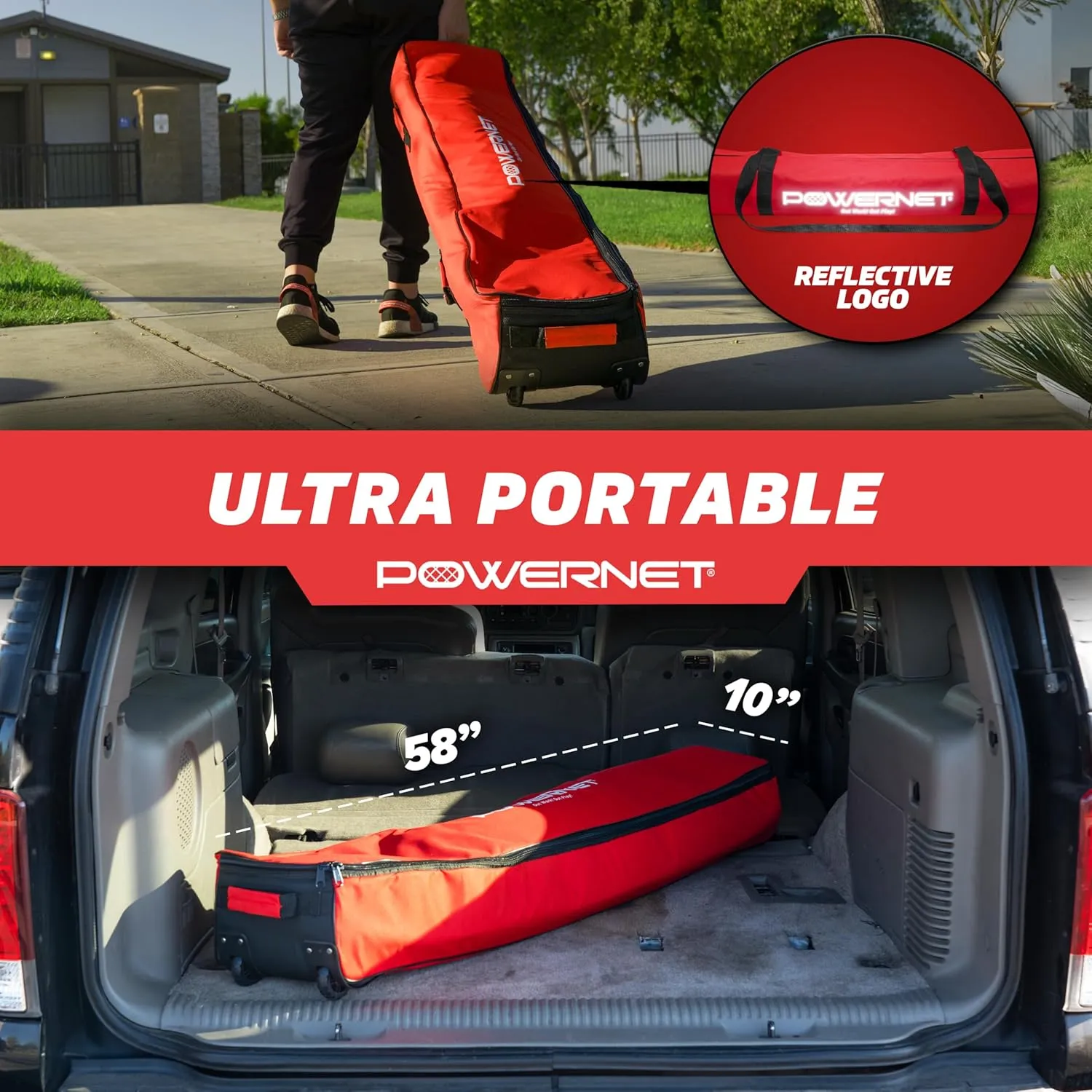 PowerNet Portable Sports Rebounder -Basketball, Volleyball, Soccer, Baseball, Softball and Lacrosse, Backyard & Garage Backstop, Indoor Outdoor Safety Net for Protection
