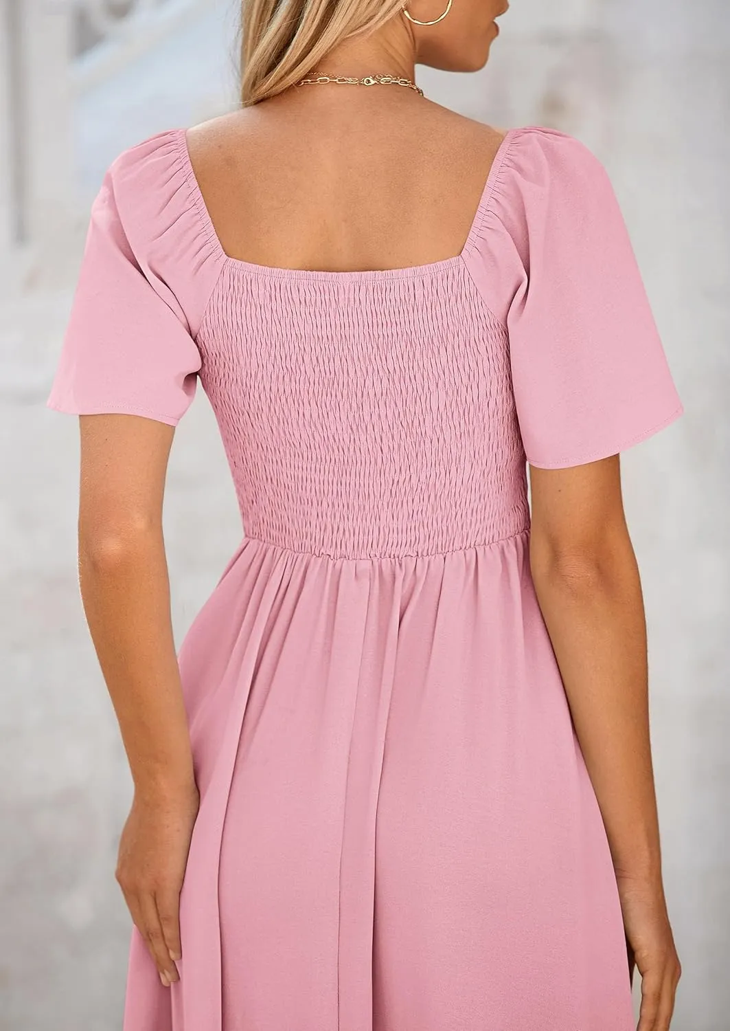 PRETTYGARDEN 2025 Summer Dress for Women Casual Short Sleeve Bow Tie V Neck Ruffle Midi Flowy Dresses