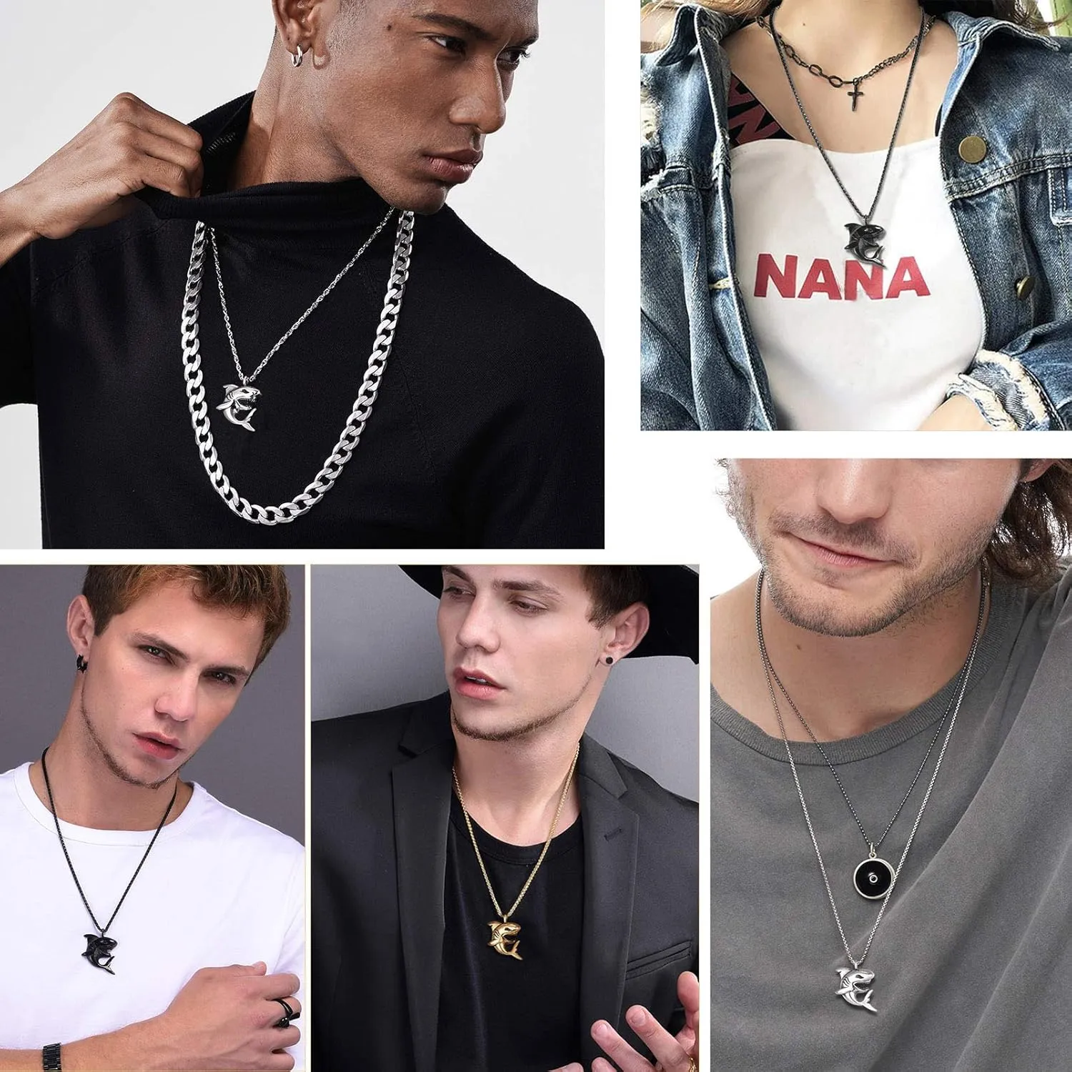 PROSTEEL Stainless Steel Shark/Octopus/Wolf Tooth Necklace for Men Women, Black/Gold/Silver Tone, Punk Rock Necklace, 22inch-24inch Adjustable, Come with Box