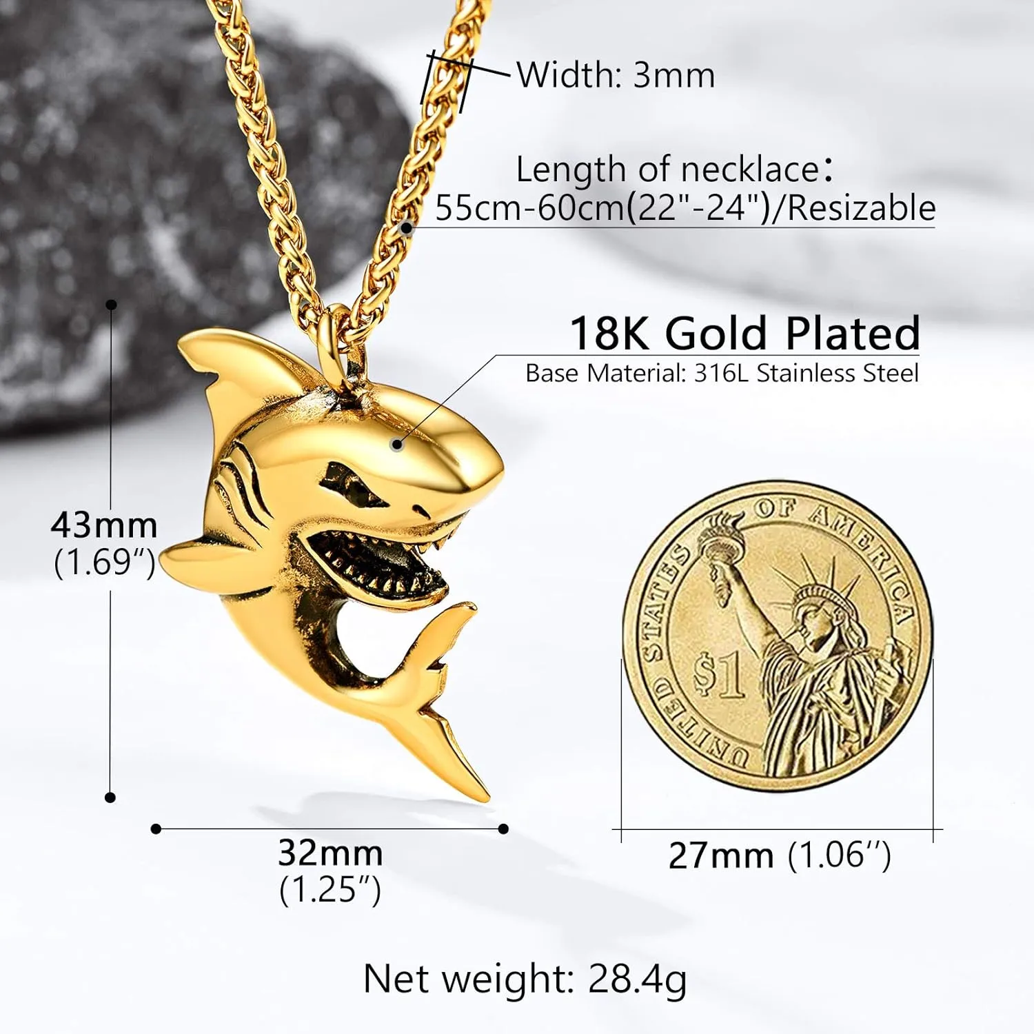PROSTEEL Stainless Steel Shark/Octopus/Wolf Tooth Necklace for Men Women, Black/Gold/Silver Tone, Punk Rock Necklace, 22inch-24inch Adjustable, Come with Box