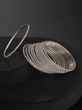 Set Of 12 Silver-Plated Cz-Studded Bangles
