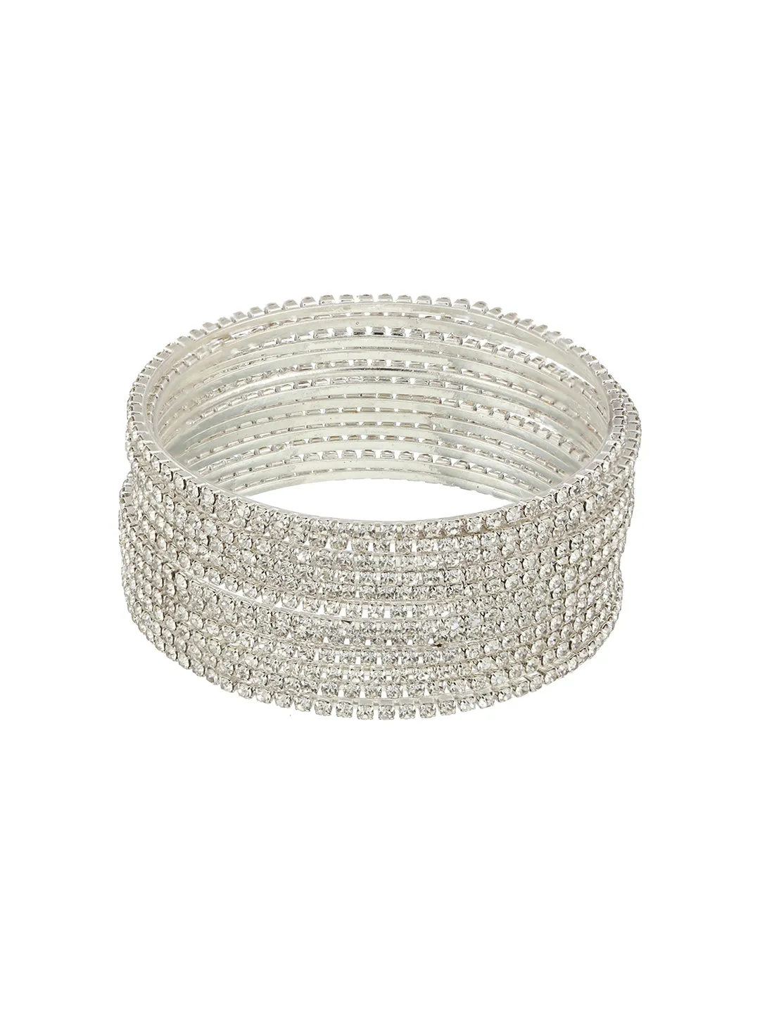 Set Of 12 Silver-Plated Cz-Studded Bangles